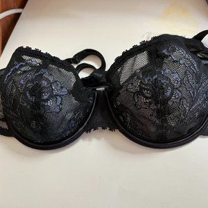 Beautiful Black & Blue Embroidered Bra 34C